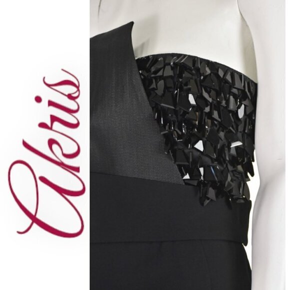 AKRIS ELEGANT BLACK BEADED SHEATH COCKTAIL DRESS BLACK TIE OLD MONEY, Size 8 - Picture 5 of 11